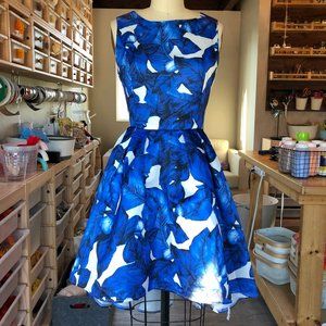BLUE TROPICAL HIGH LOW FIT AND FLARE DRESS